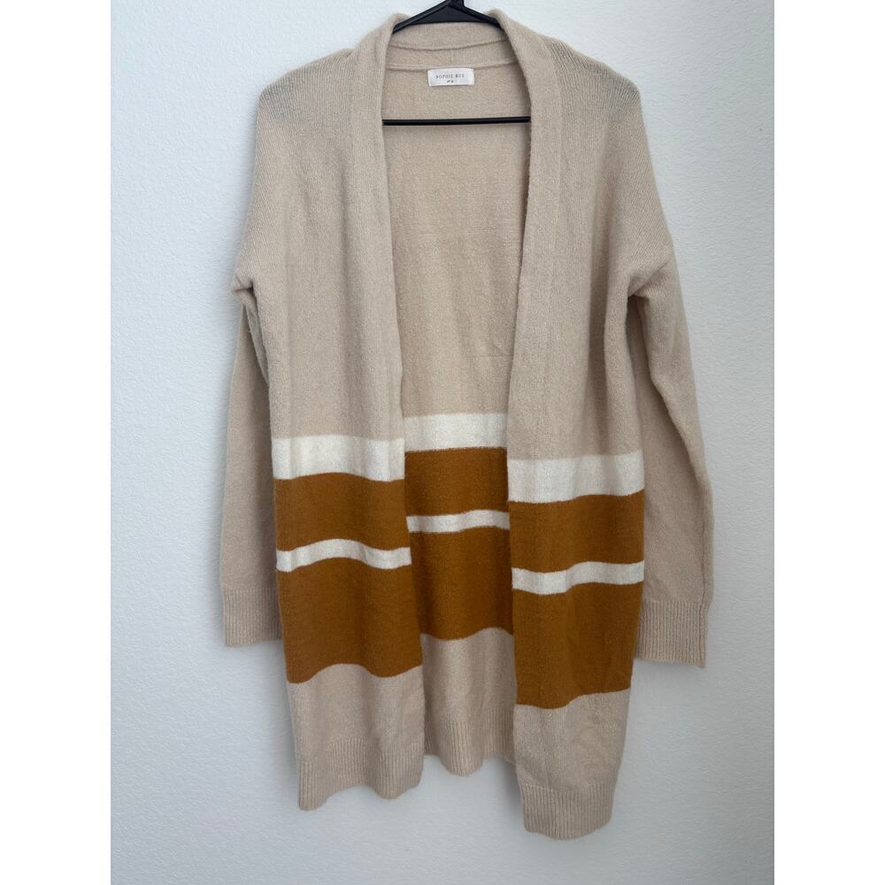 Sophie Rue Womens Midi Cream/Brown Striped Cardigan Size Medium